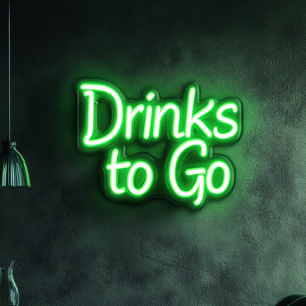 "Drinks to Go" - Green Neon Sign, 24 Inches