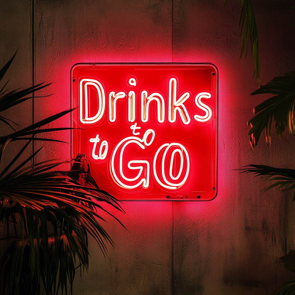 "Drinks to Go" - Red Neon Sign, 24 Inches