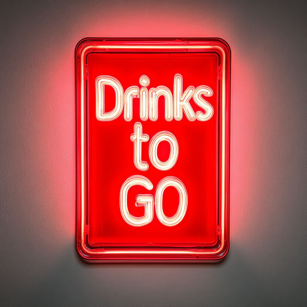 "Drinks to Go" - Red Neon Sign, 24 Inches
