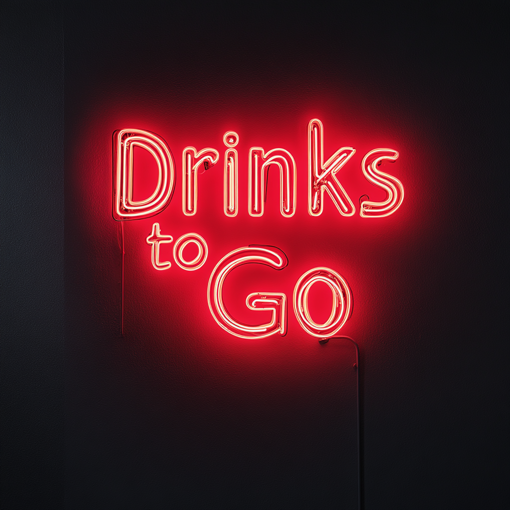 "Drinks to Go" - Red Neon Sign, 24 Inches