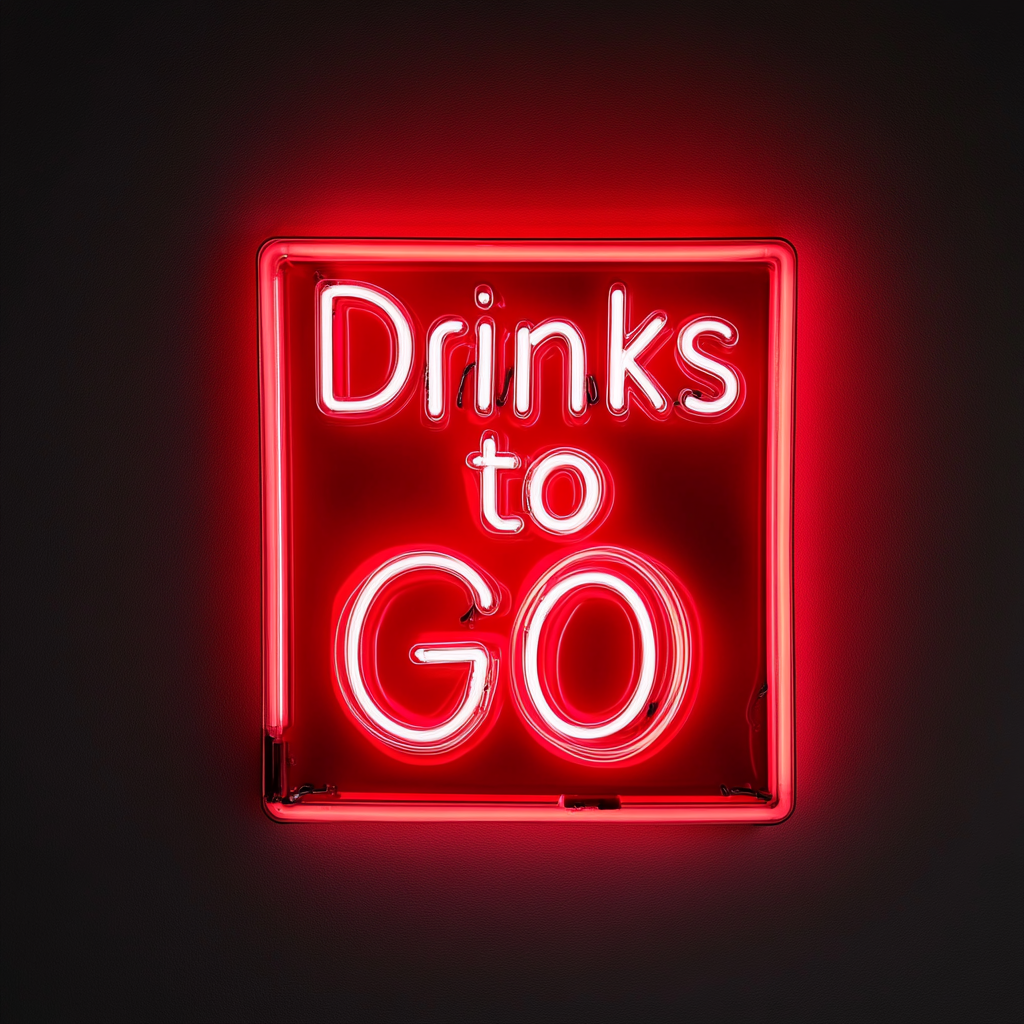 "Drinks to Go" - Red Neon Sign, 24 Inches