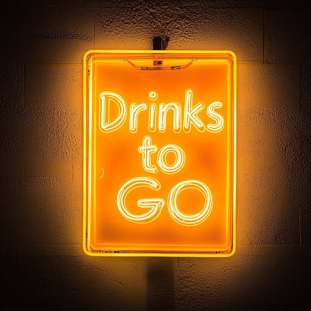 "Drinks to Go" - Yellow Neon Sign, 24 Inches