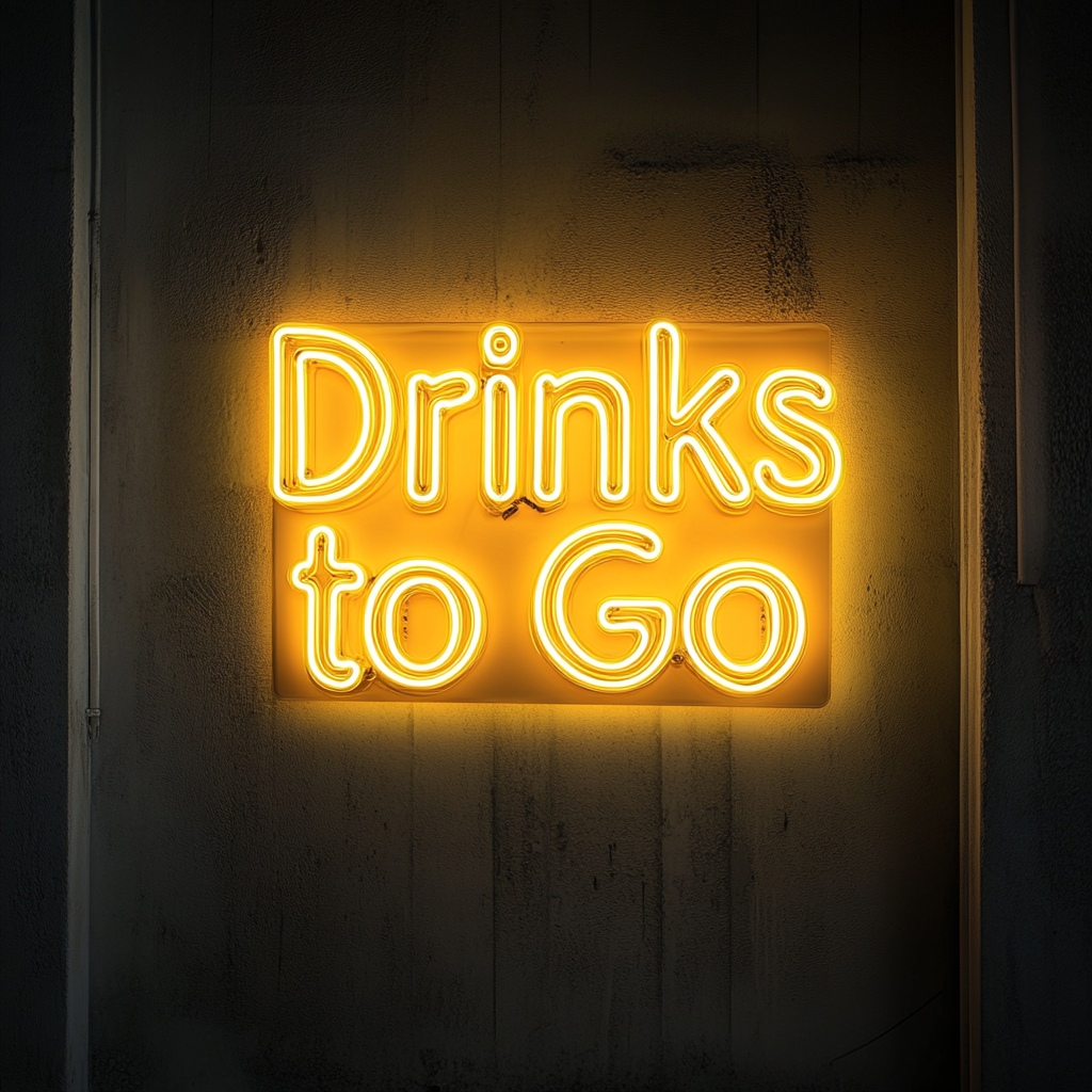 "Drinks to Go" - Yellow Neon Sign, 24 Inches