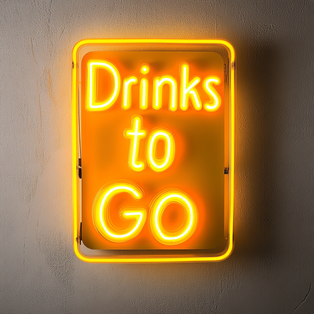"Drinks to Go" - Yellow Neon Sign, 24 Inches