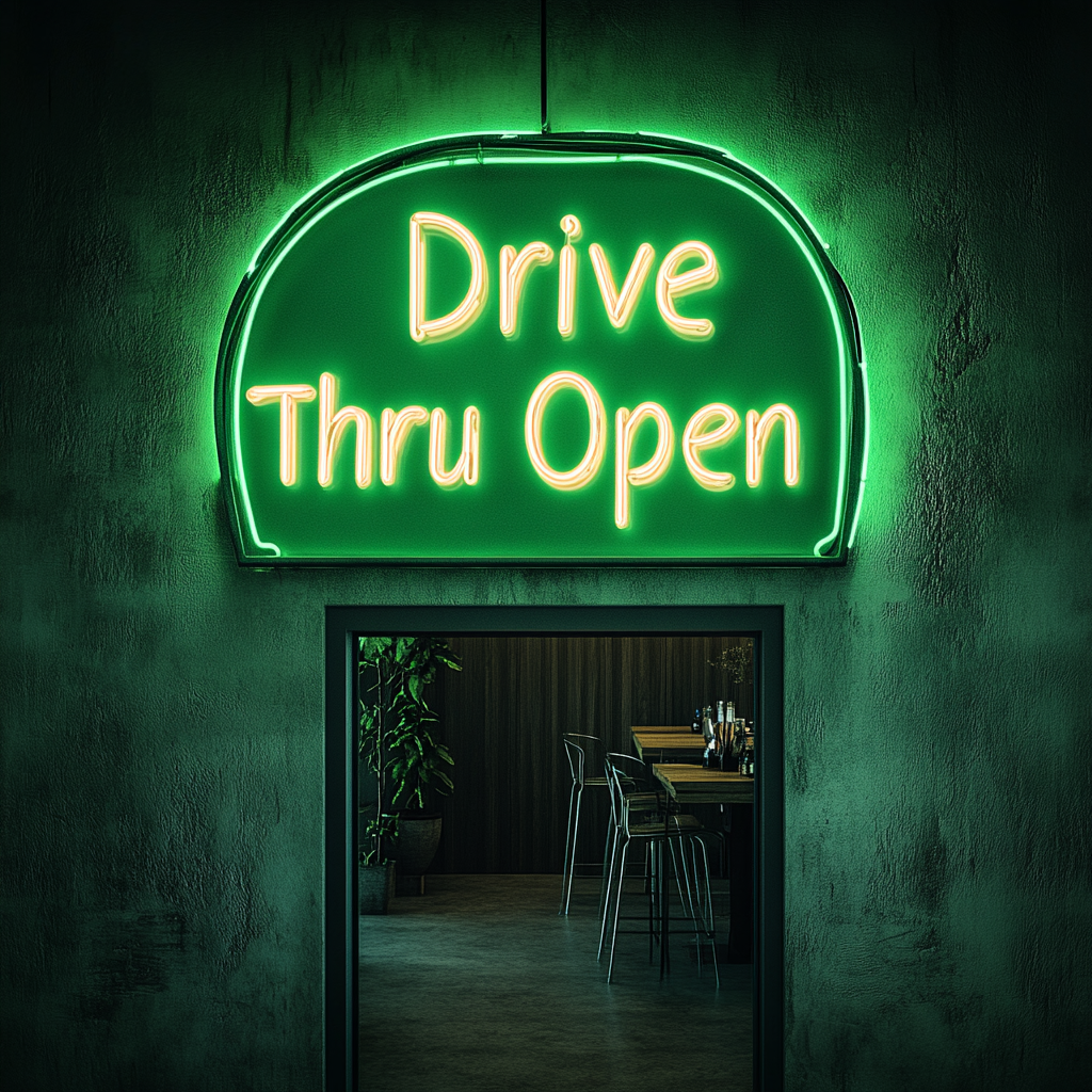 Drive Thru Open - Green Neon Sign, 18 Inches
