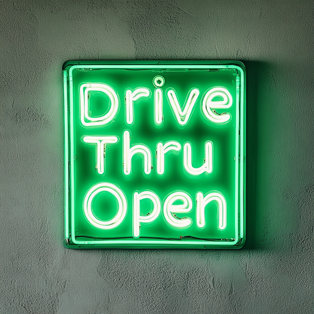 Drive Thru Open - Green Neon Sign, 18 Inches