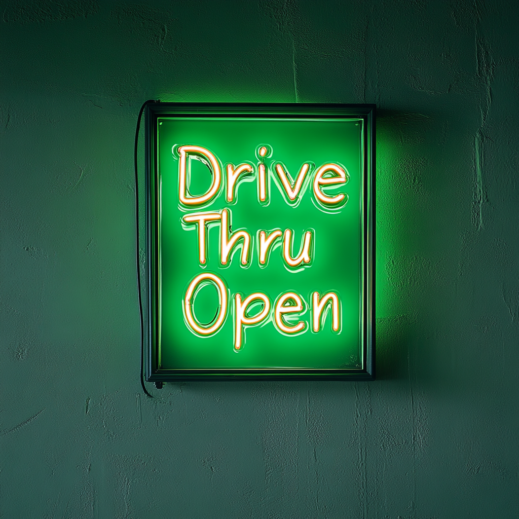 Drive Thru Open - Green Neon Sign, 18 Inches