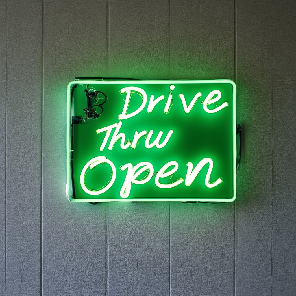 Drive Thru Open - Green Neon Sign, 24 Inches