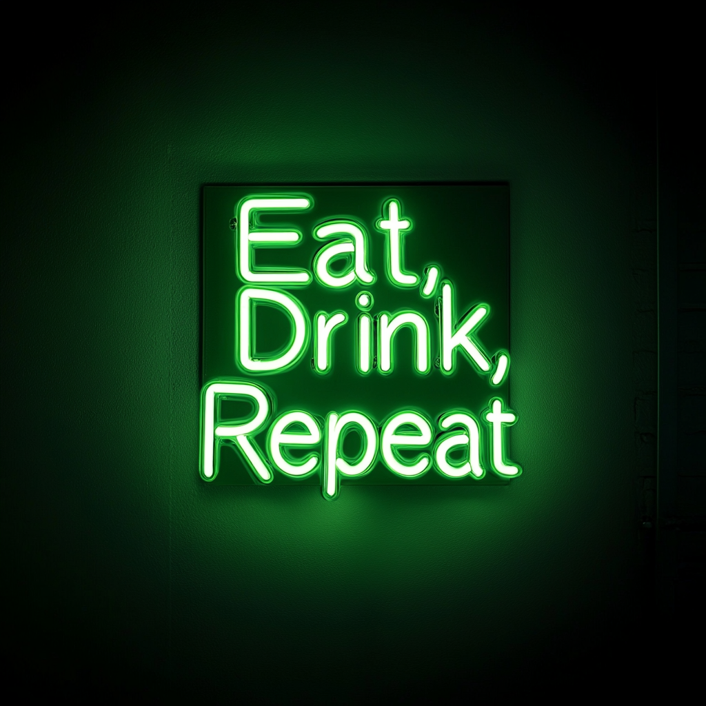"Eat, Drink, Repeat" - Green Neon Sign, 24 Inches