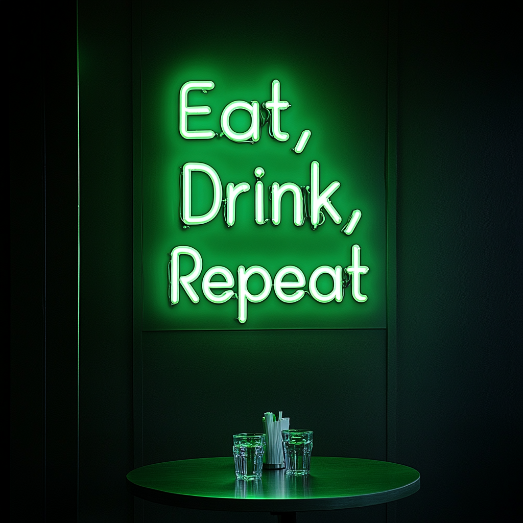 "Eat, Drink, Repeat" - Green Neon Sign, 24 Inches
