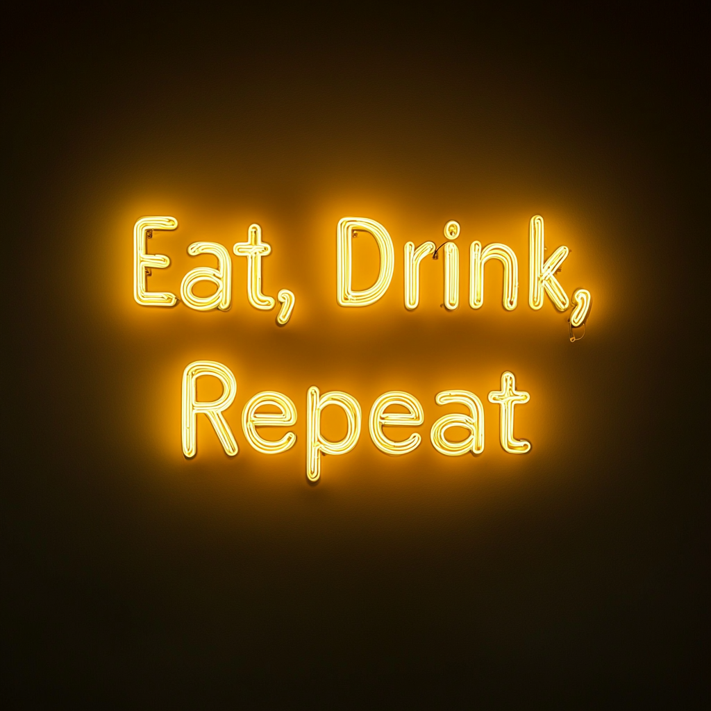 "Eat, Drink, Repeat" - Yellow Neon Sign, 18 Inches