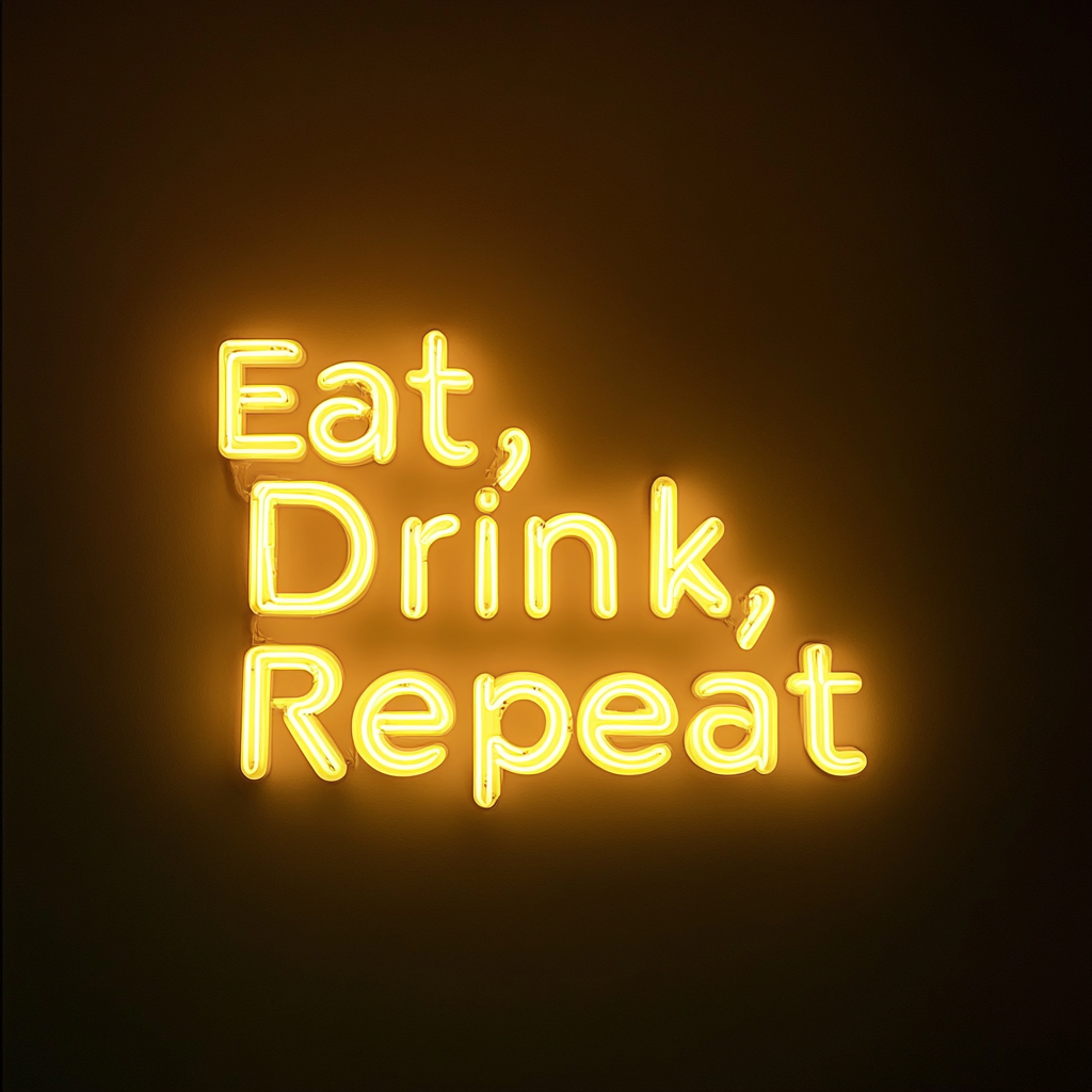 "Eat, Drink, Repeat" - Yellow Neon Sign, 24 Inches