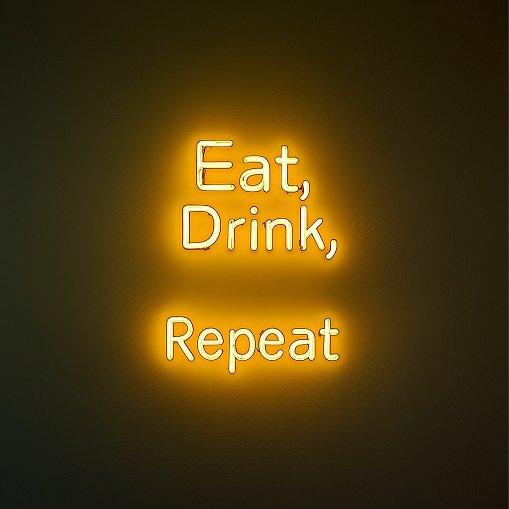 "Eat, Drink, Repeat" - Yellow Neon Sign, 24 Inches