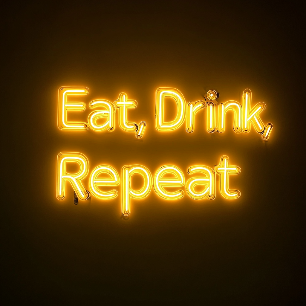 "Eat, Drink, Repeat" - Yellow Neon Sign, 24 Inches