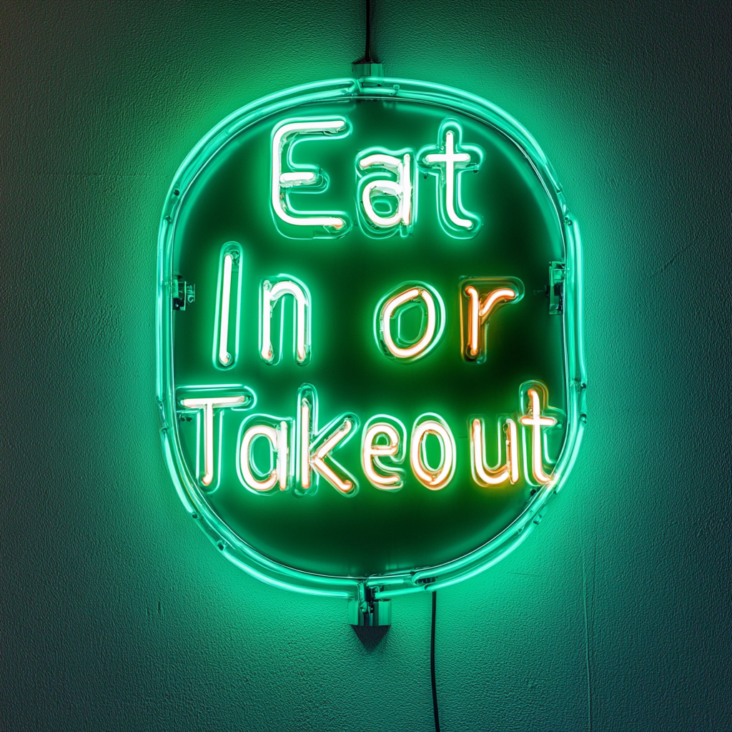 "Eat In or Takeout" - Green Neon Sign, 24 Inches