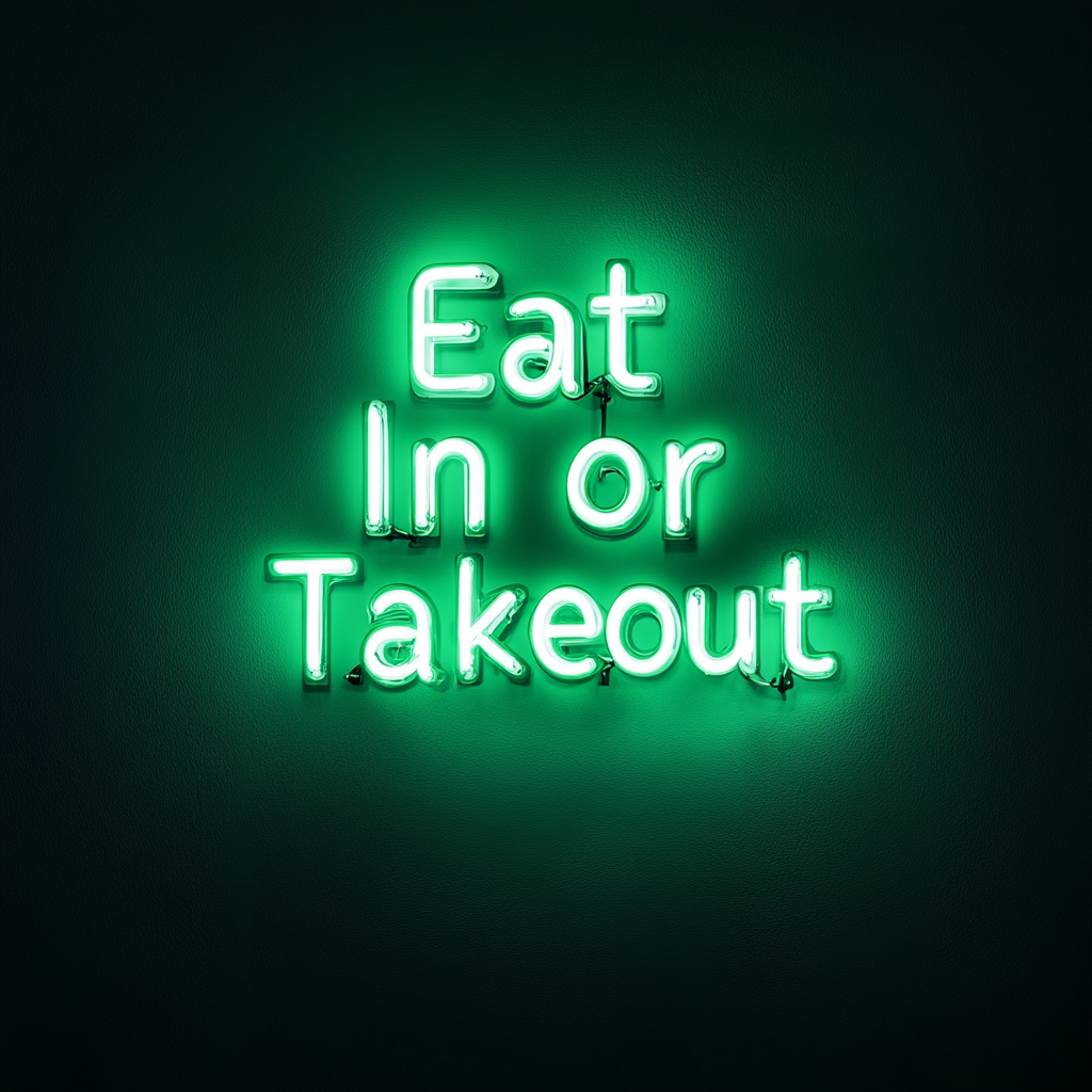 "Eat In or Takeout" - Green Neon Sign, 24 Inches