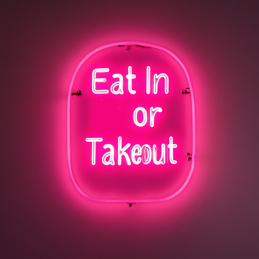 "Eat In or Takeout" - Pink Neon Sign, 24 Inches