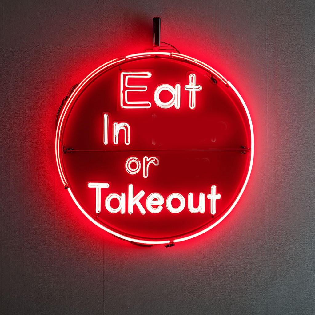 "Eat In or Takeout" - Red Neon Sign, 24 Inches