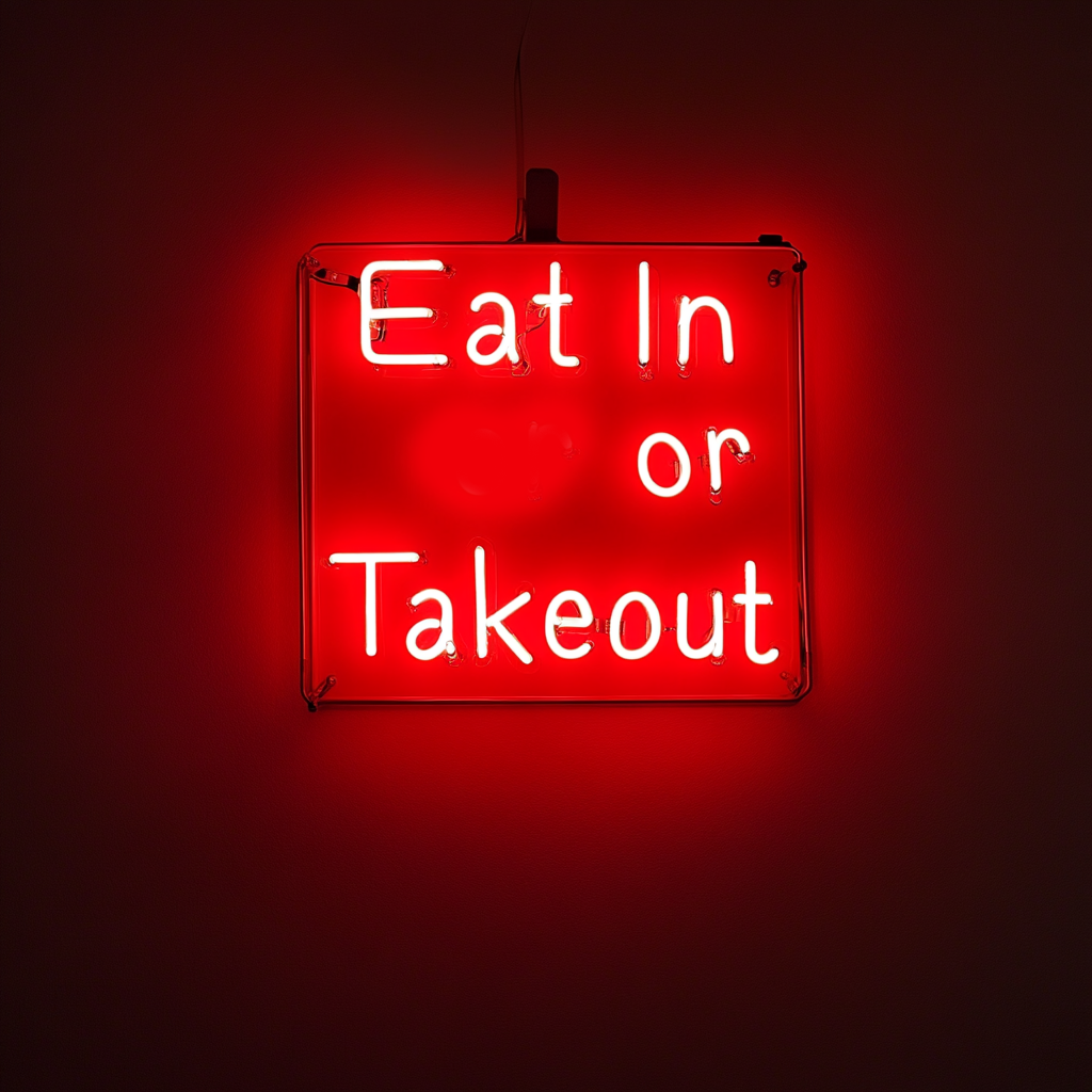 "Eat In or Takeout" - Red Neon Sign, 24 Inches