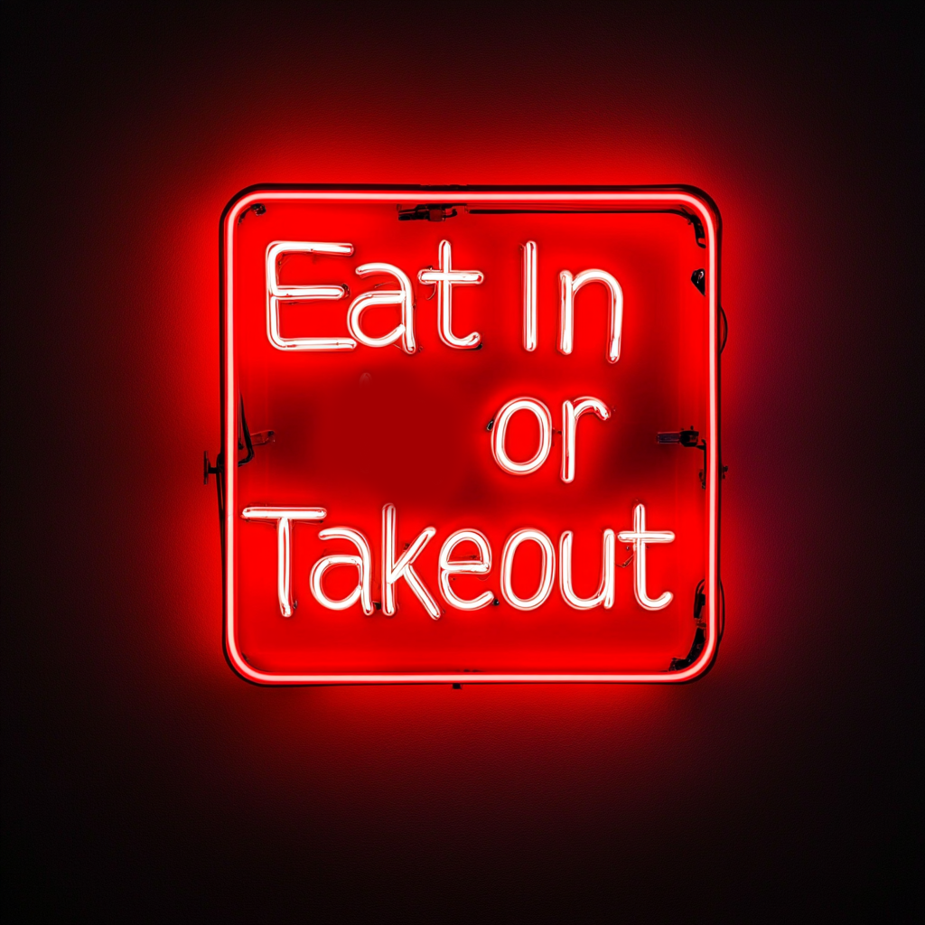 "Eat In or Takeout" - Red Neon Sign, 24 Inches