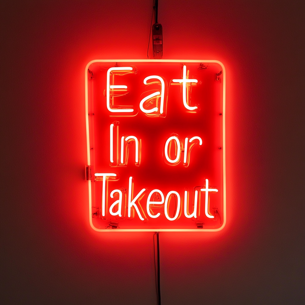 "Eat In or Takeout" - Red Neon Sign, 24 Inches