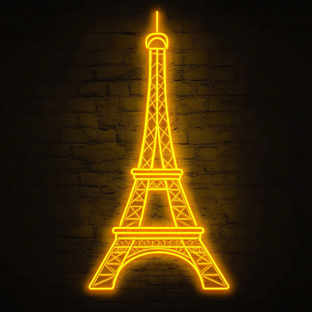Eiffel Tower - Yellow Neon Sign, 18 Inches