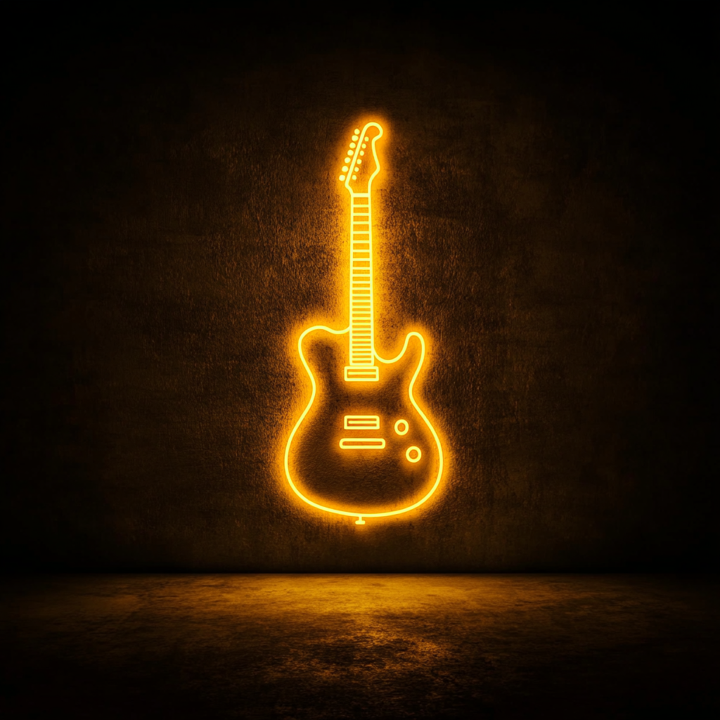 Electric Guitar - Yellow Neon Sign, 24 Inches