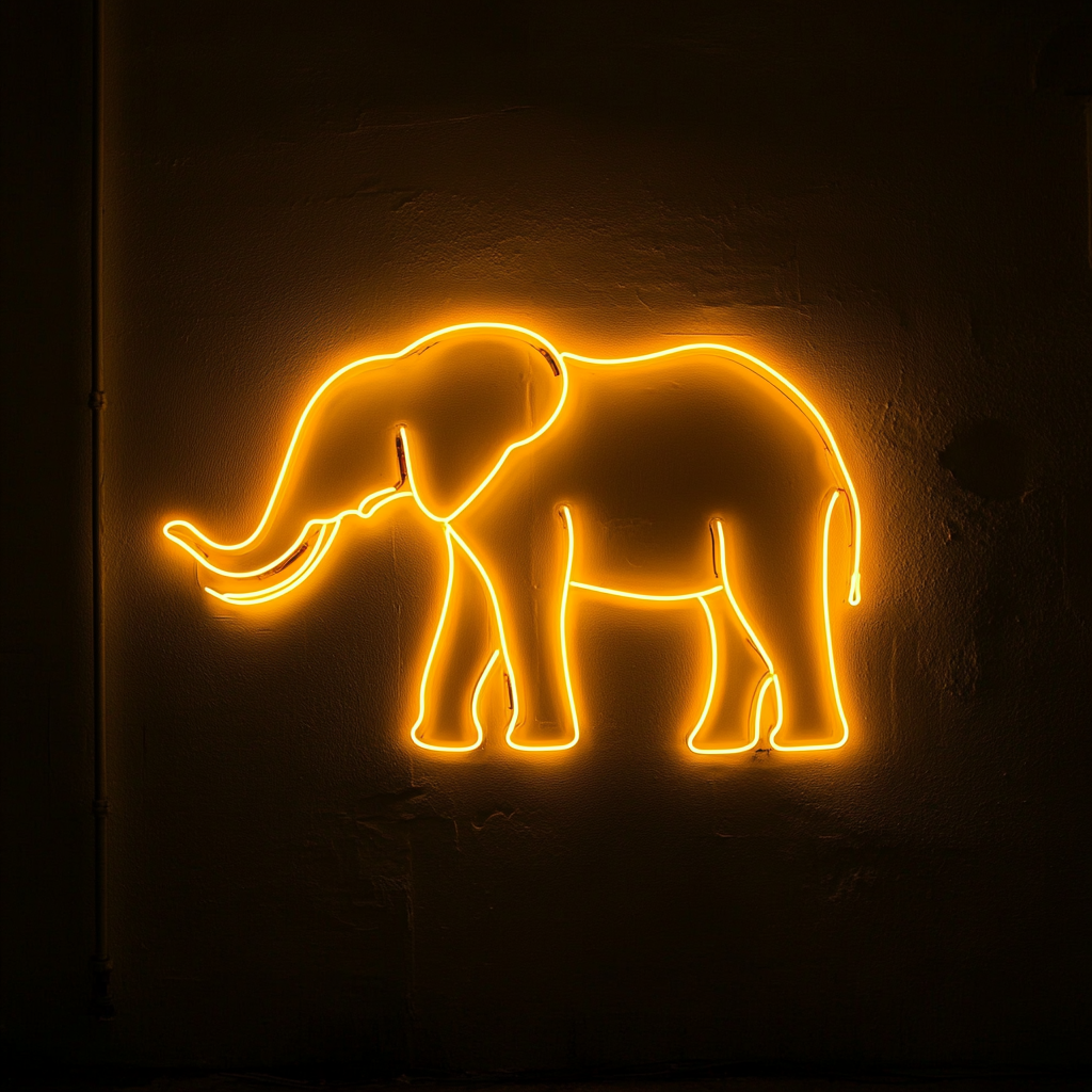 Elephant - Yellow Neon Sign, 18 Inches