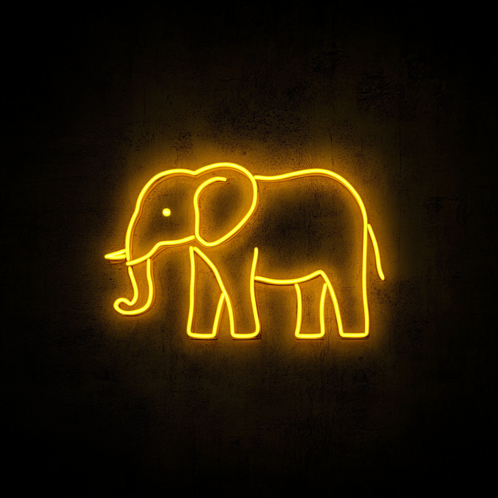 Elephant - Yellow Neon Sign, 18 Inches