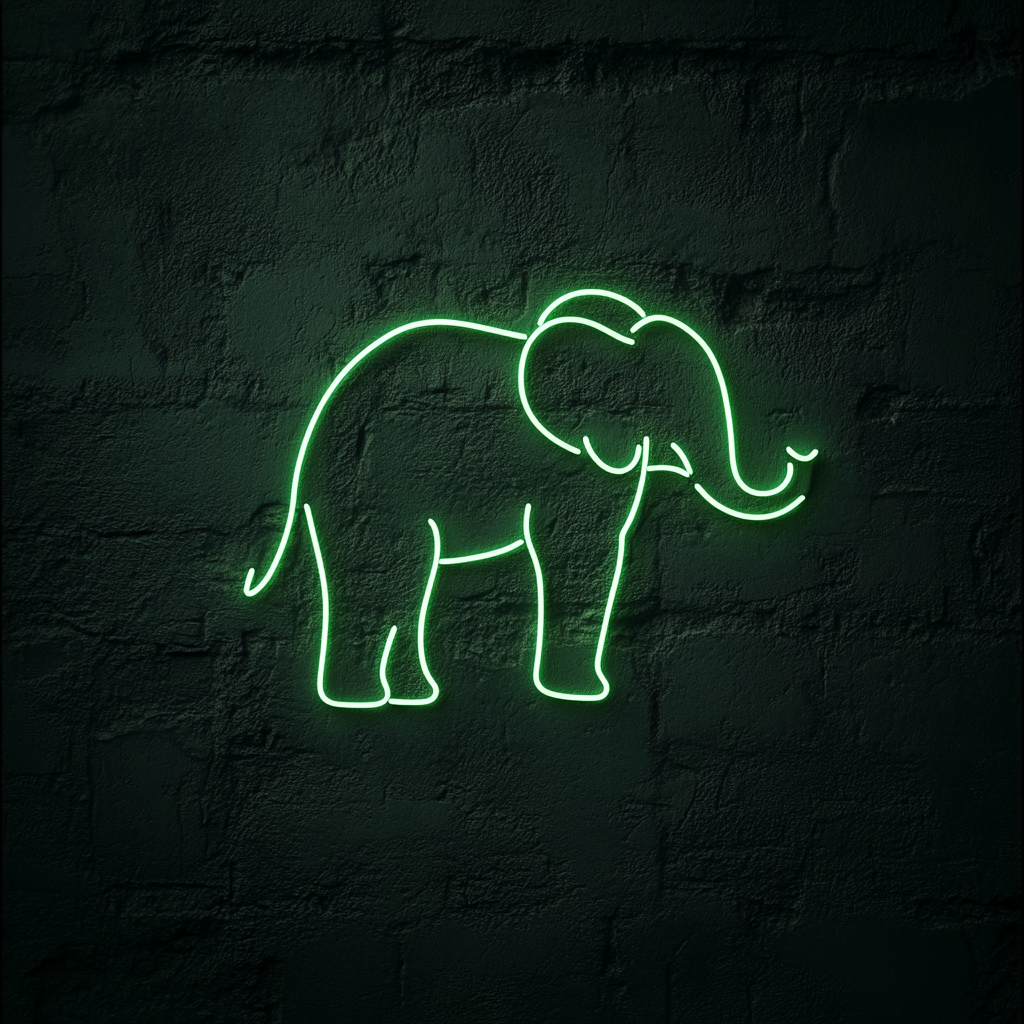 Elephant with Trunk Up - Green Neon Sign, 24 Inches