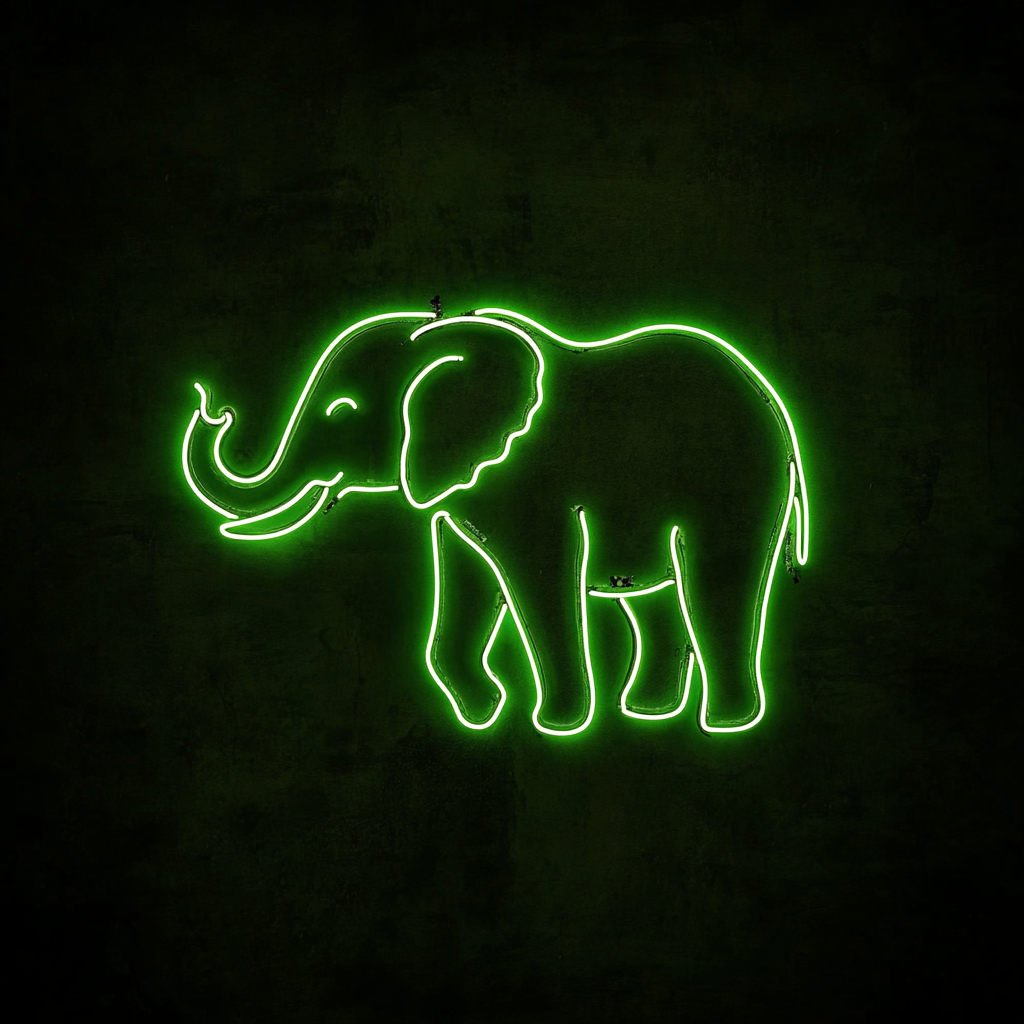 Elephant with Trunk Up - Green Neon Sign, 18 Inches