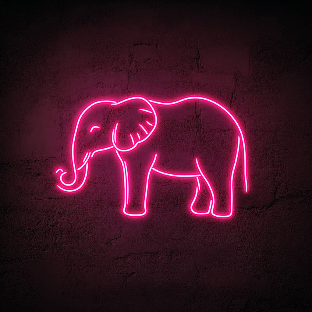 Elephant with Trunk Up - Pink Neon Sign, 18 Inches