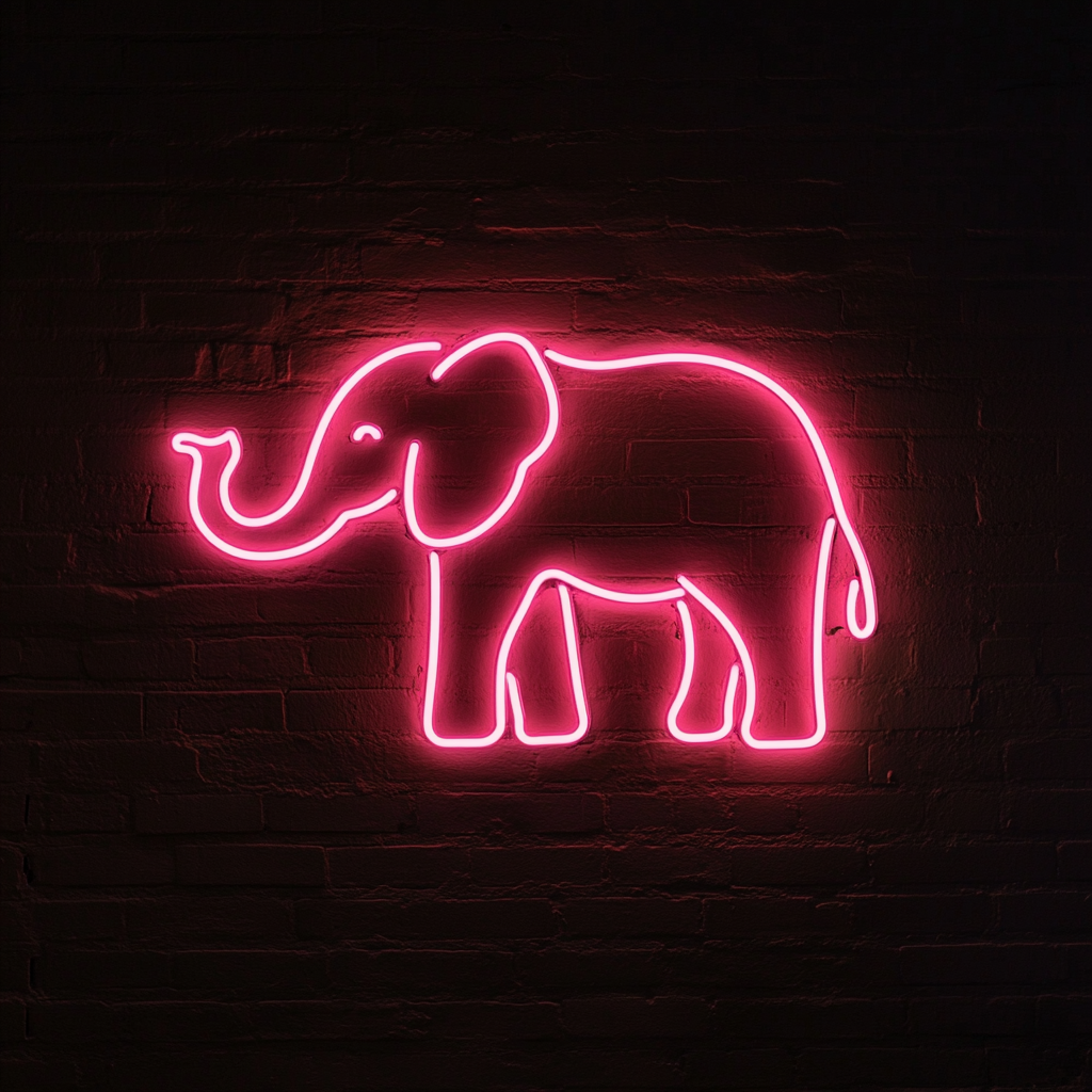 Elephant with Trunk Up - Pink Neon Sign, 24 Inches