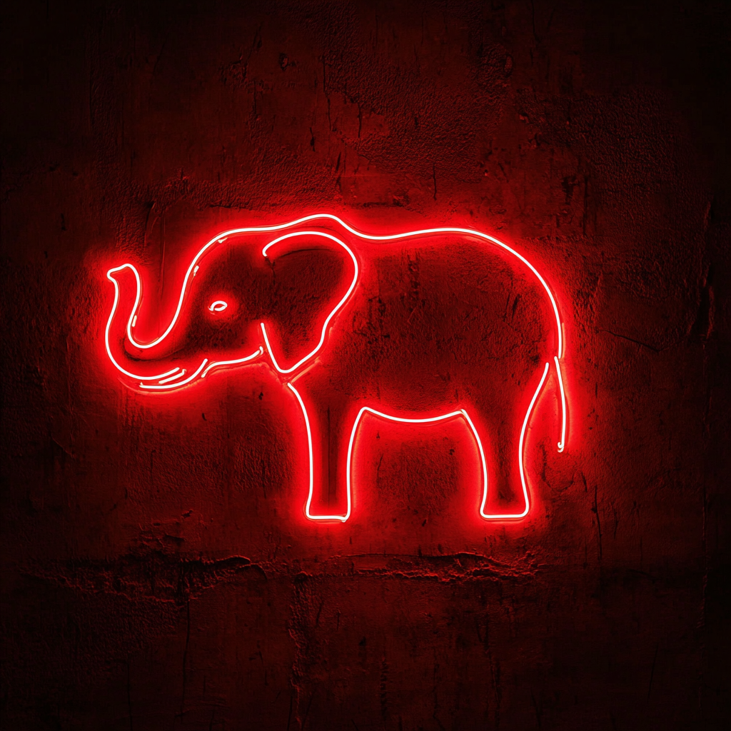 Elephant with Trunk Up - Red Neon Sign, 24 Inches