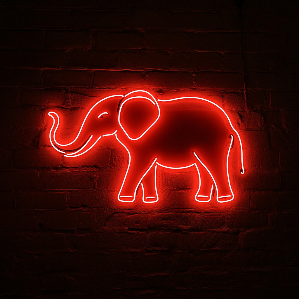Elephant with Trunk Up - Red Neon Sign, 18 Inches