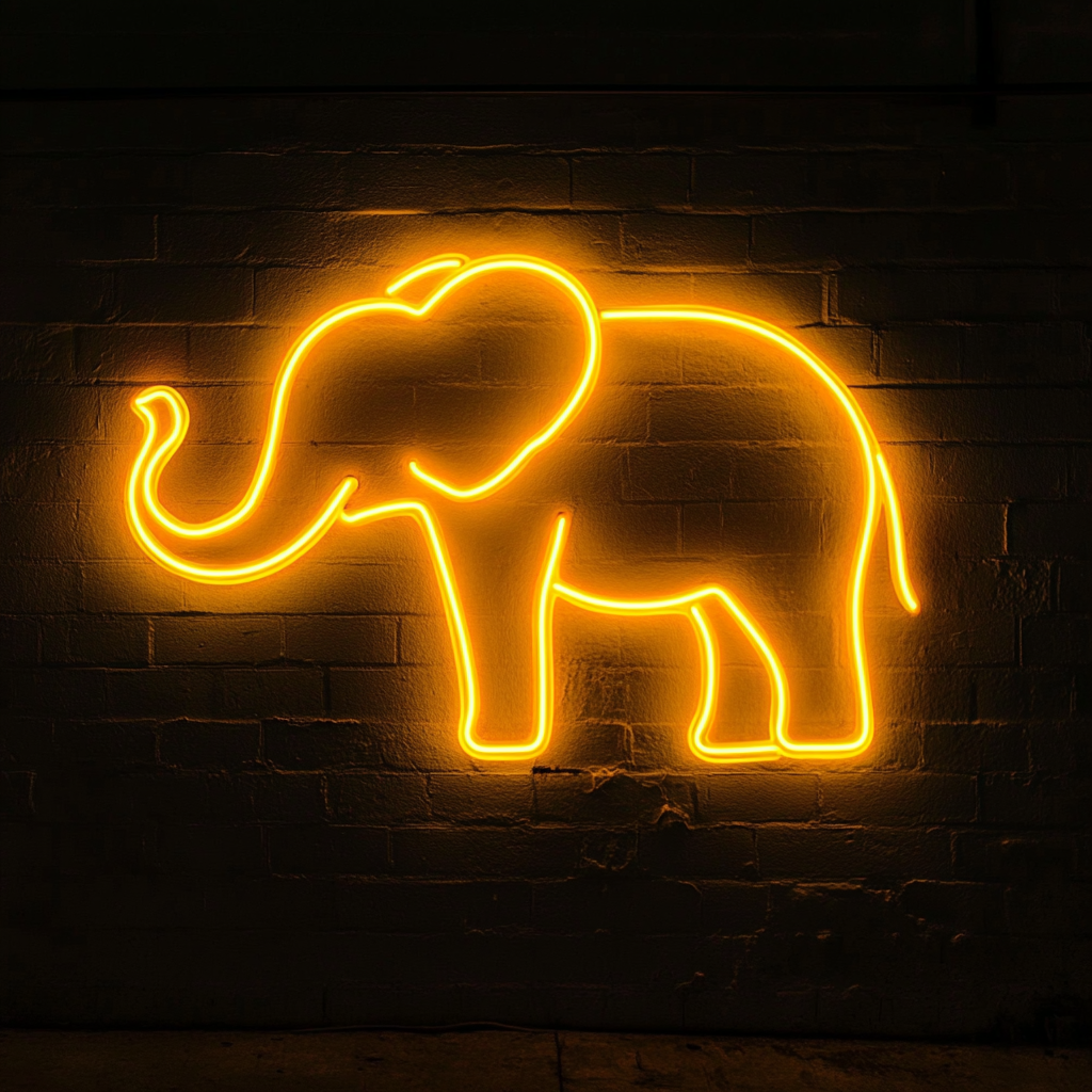 Elephant with Trunk Up - Yellow Neon Sign, 24 Inches