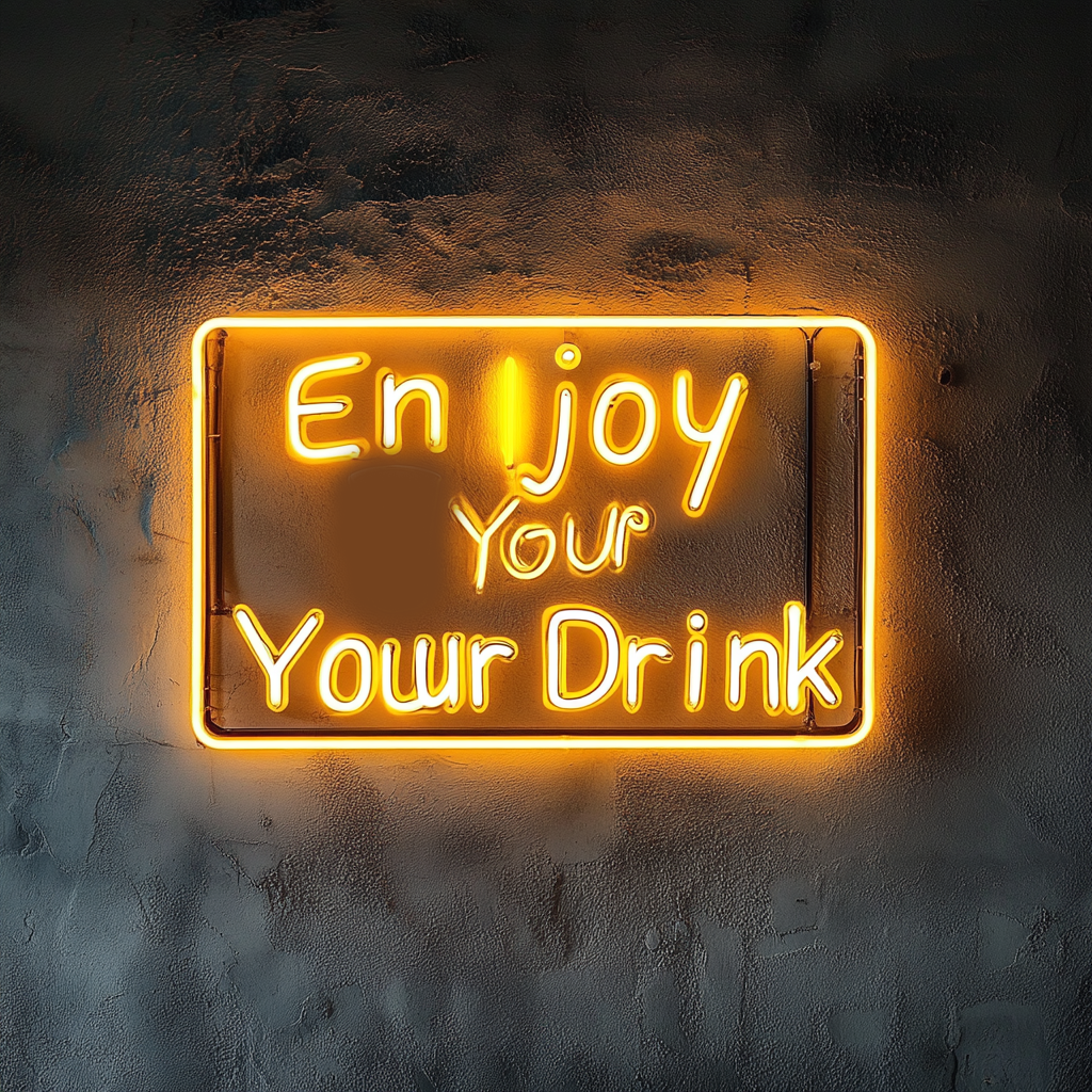 "Enjoy Your Drink" - Yellow Neon Sign, 18 Inches
