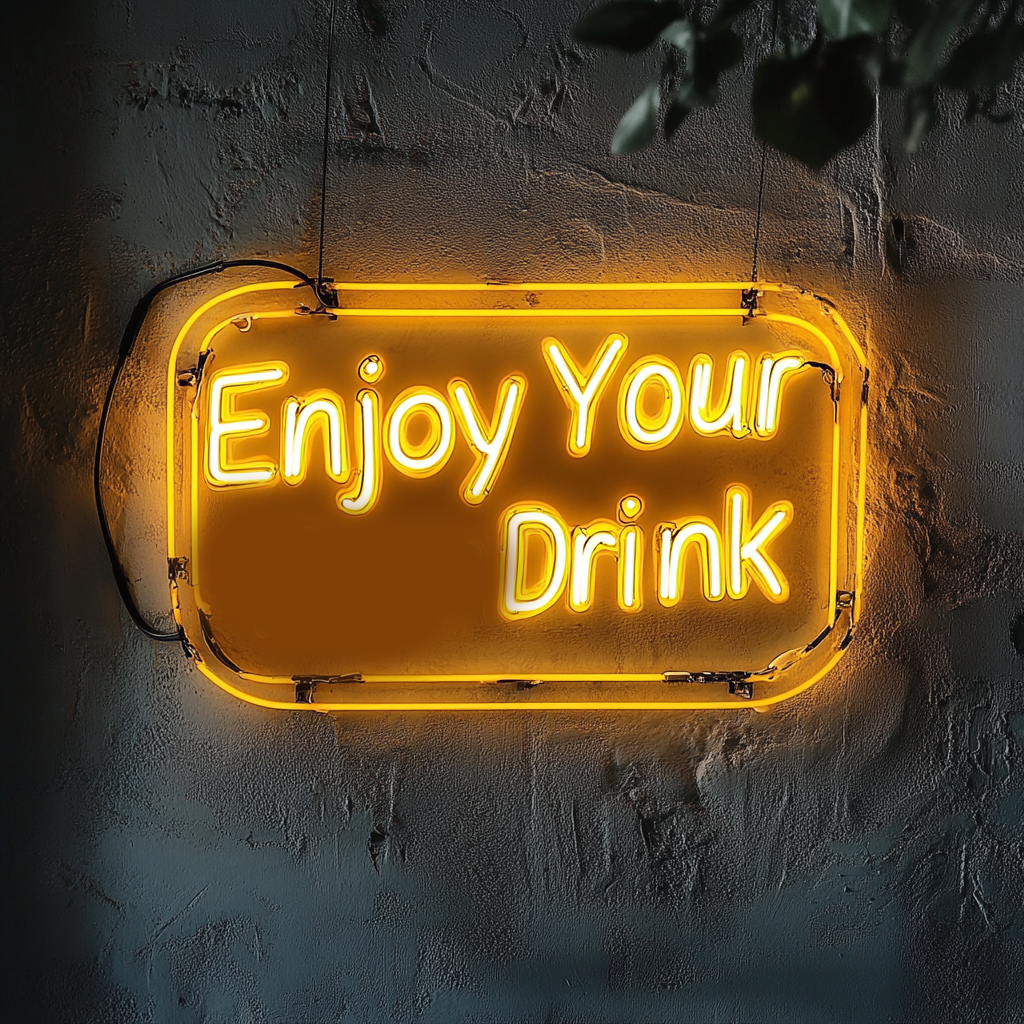 "Enjoy Your Drink" - Yellow Neon Sign, 24 Inches