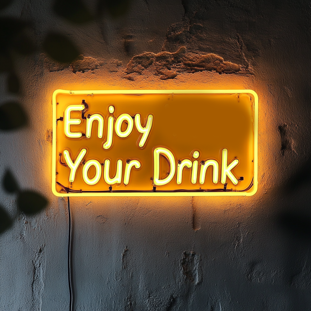 "Enjoy Your Drink" - Yellow Neon Sign, 24 Inches