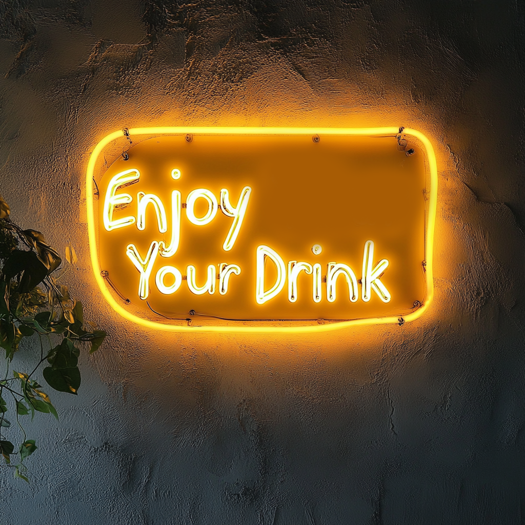 "Enjoy Your Drink" - Yellow Neon Sign, 24 Inches