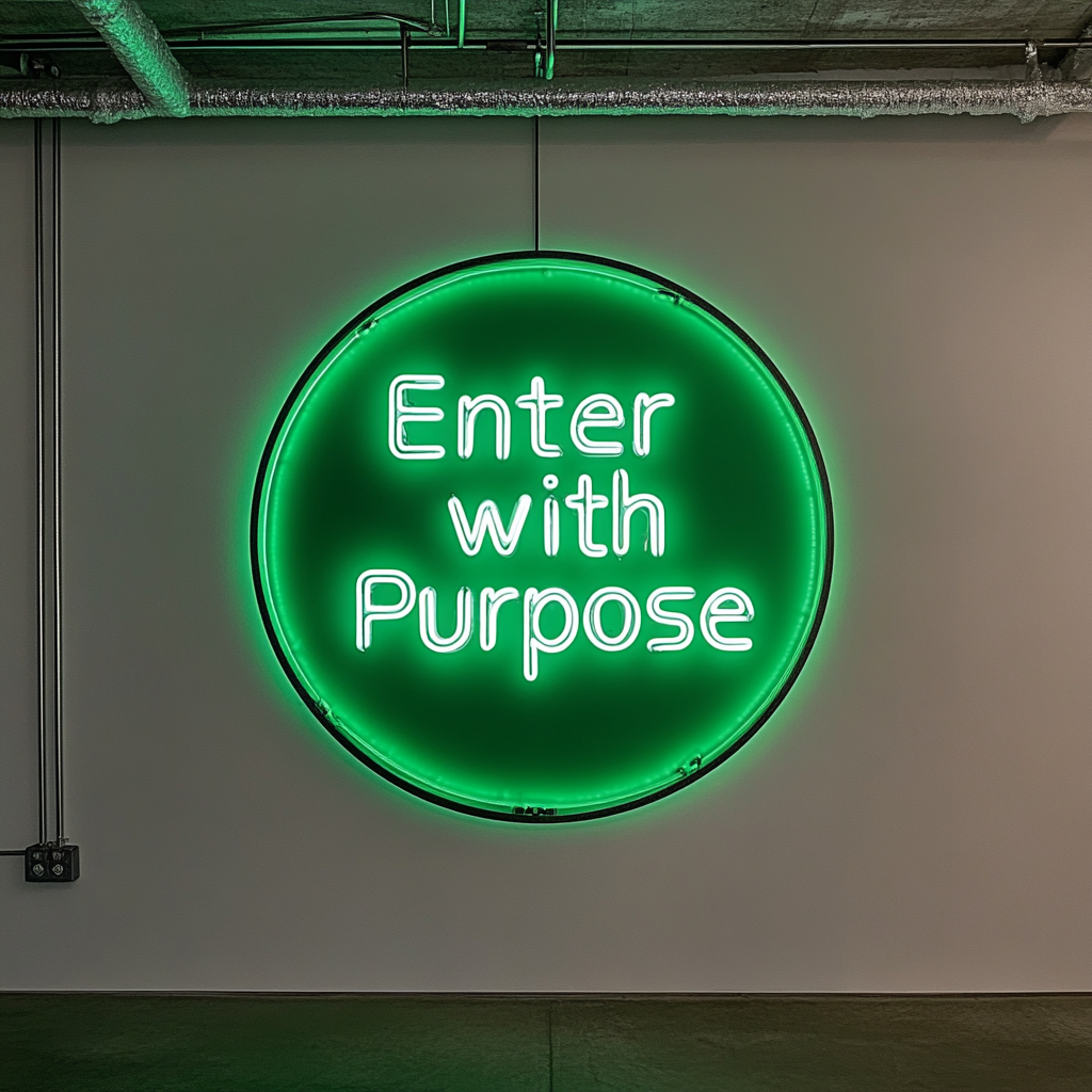 "Enter with Purpose" - Green Neon Sign, 24 Inches