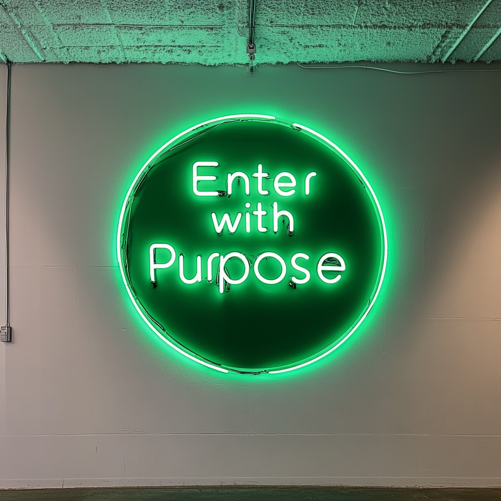 "Enter with Purpose" - Green Neon Sign, 24 Inches
