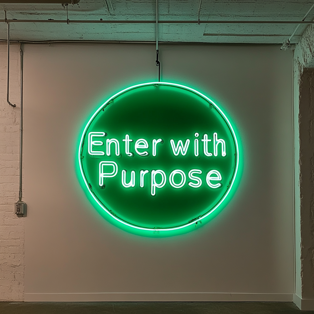 "Enter with Purpose" - Green Neon Sign, 24 Inches