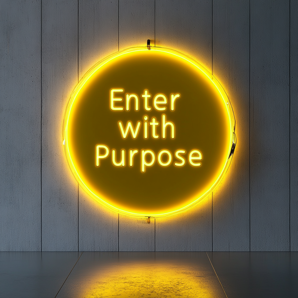 "Enter with Purpose" - Yellow Neon Sign, 24 Inches