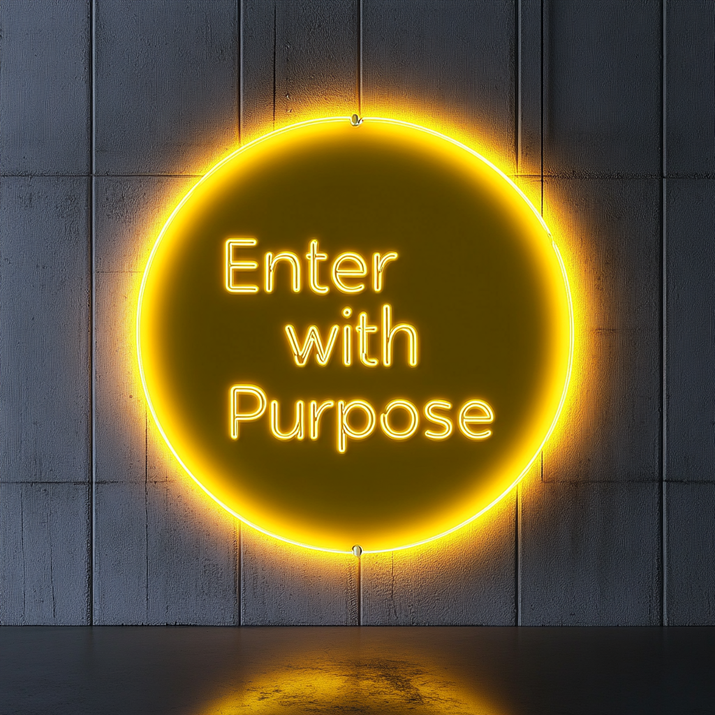 "Enter with Purpose" - Yellow Neon Sign, 24 Inches