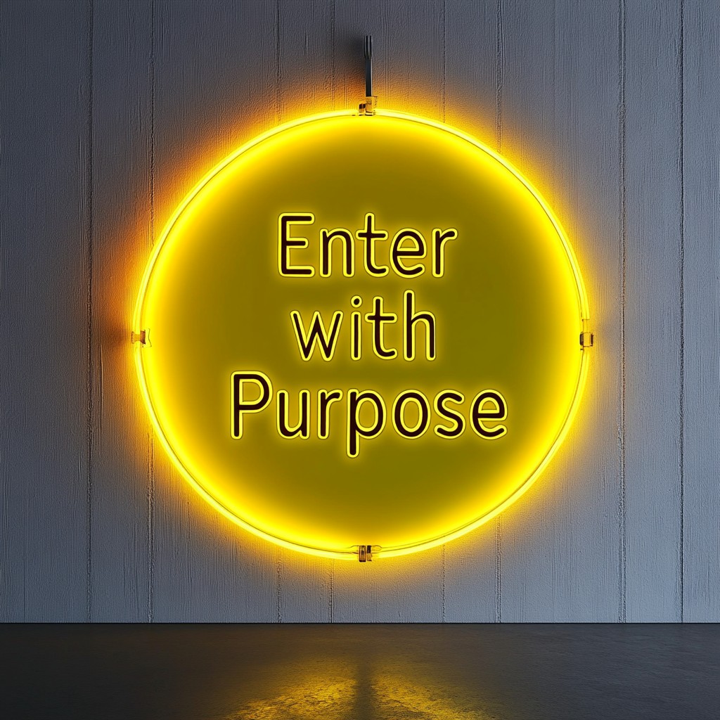 "Enter with Purpose" - Yellow Neon Sign, 24 Inches