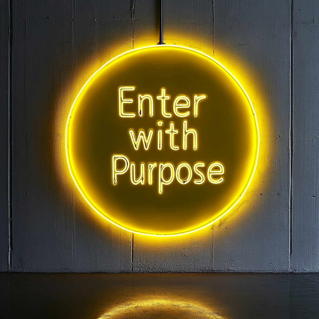 "Enter with Purpose" - Yellow Neon Sign, 24 Inches