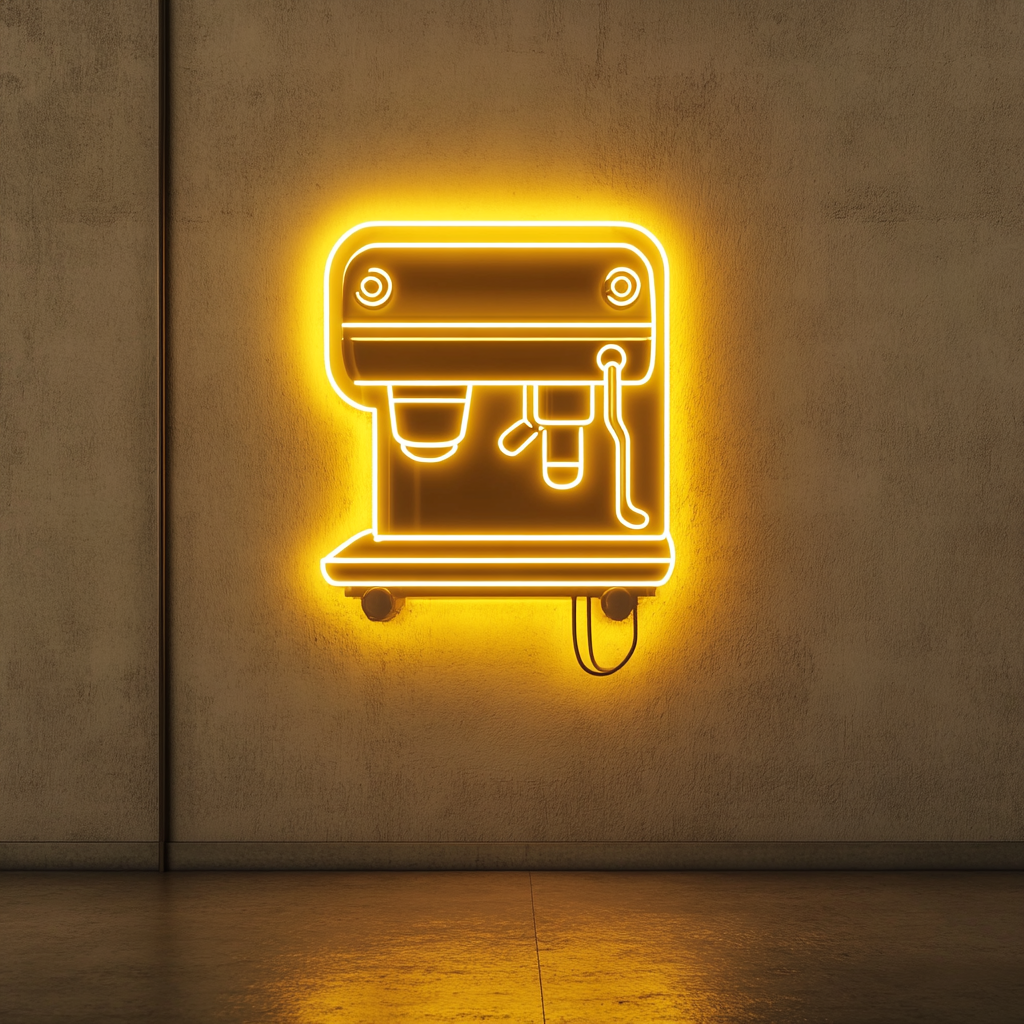 Espresso Machine - Yellow Neon Sign, 24 Inches