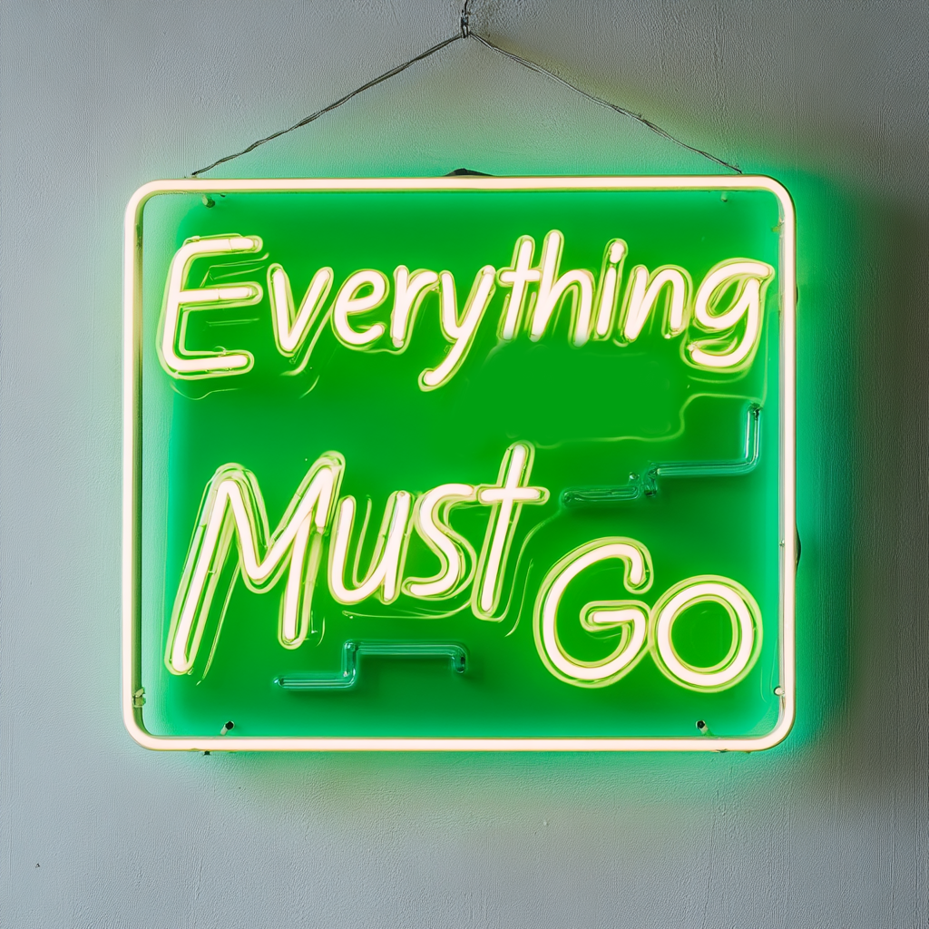 "Everything Must Go" - Green Neon Sign, 24 Inches