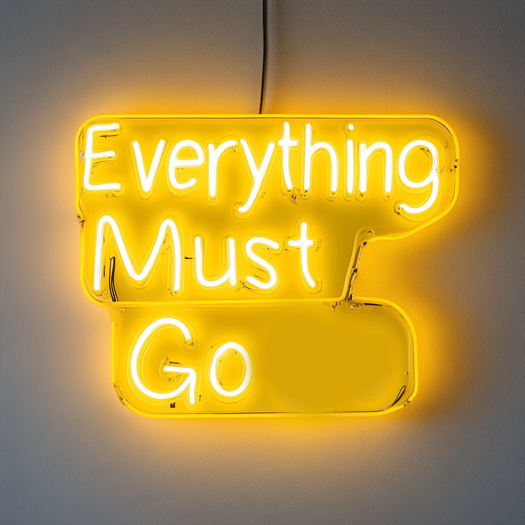 "Everything Must Go" - Yellow Neon Sign, 24 Inches